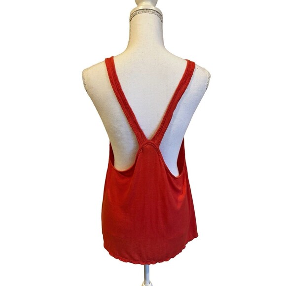 Free People We The Free Women's M Ribbed Hot Pocket Tank Top Cami Red Oversized - Picture 3 of 7